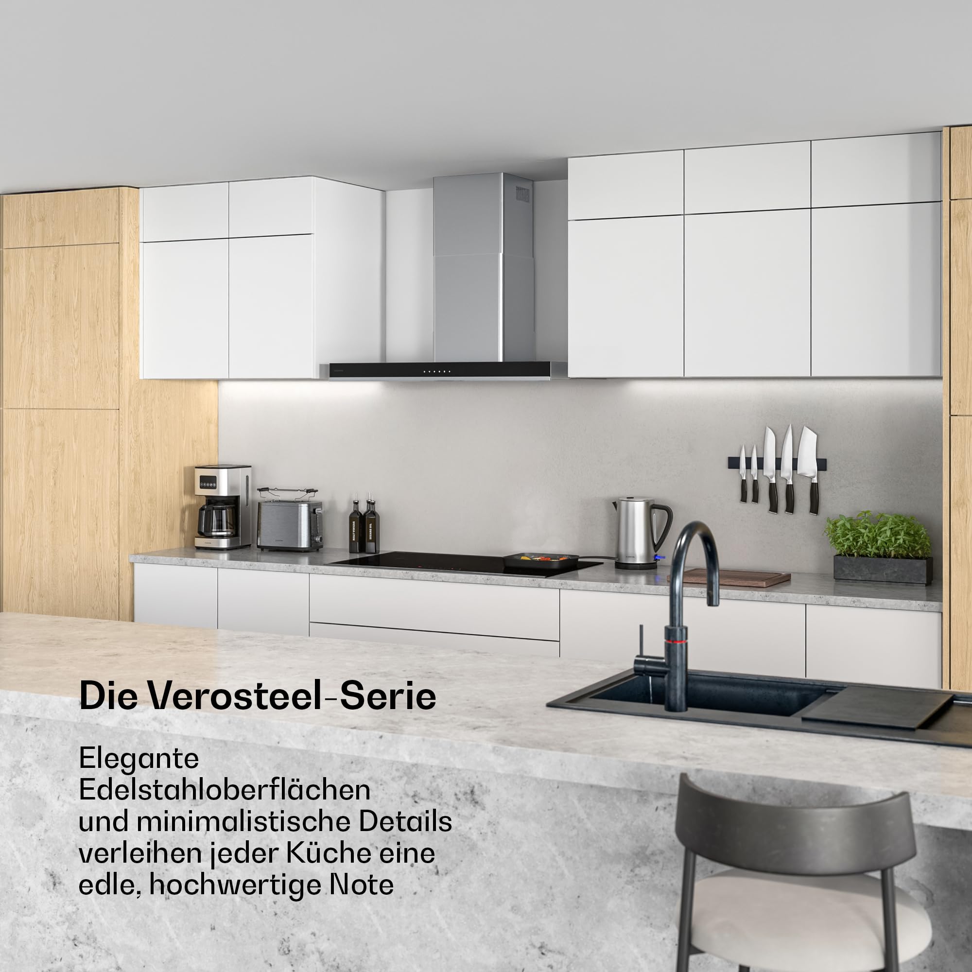 Klarstein Verosteel Dunstabzugshaube 90cm - 881,6 m³/h, A++ Energieeffizienz, Touch-Bedienung, LED, Edelstahl & Glas, 3+Boost Stufen, leise, spülmaschinenfester Filter, abzugshaube