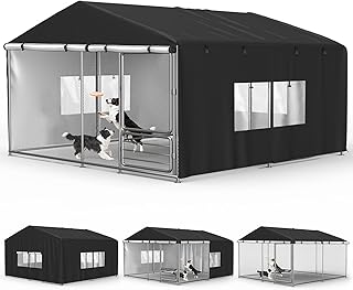 Outdoor Dog Kennel Cover 10'D x 10'W x 6.5'H Black Full Coverage with Transparent
