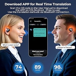 AI Translation Earbuds Real Time 80H Playtime 164 Languages Translator Ear Buds with Glowing Earhook Bluetooth Translating Headphones audifonos traductores ingls espaol for Travel Business Meeting
