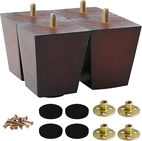 Ornavo Home Juego de 4 patas cuadradas de madera modernas de mediados de siglo para sofá, sillón, sillón reclinable, mesa de café y cómoda
