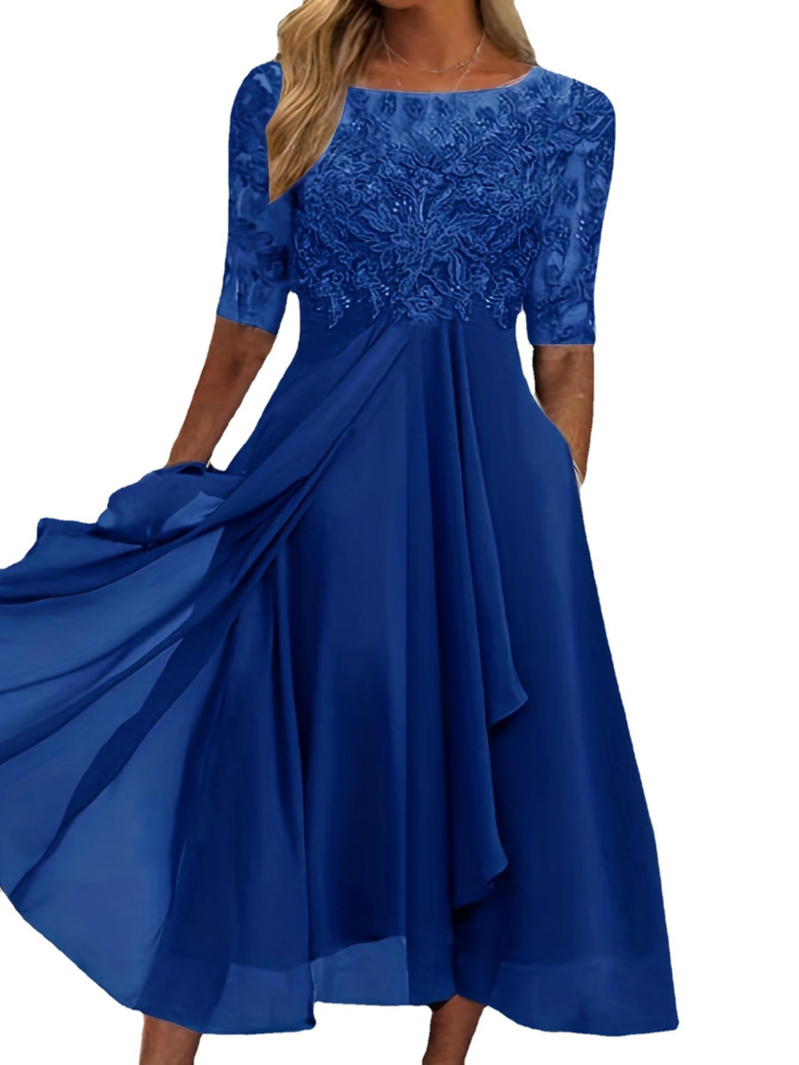 WEITING Brautjungfer Abendkleid Spitze halbärmelig Chiffon Kleid Lila