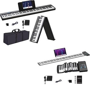 KONIX Folding Piano Keyboard 88 Key Bundle 88 Keys Roll Up Piano
