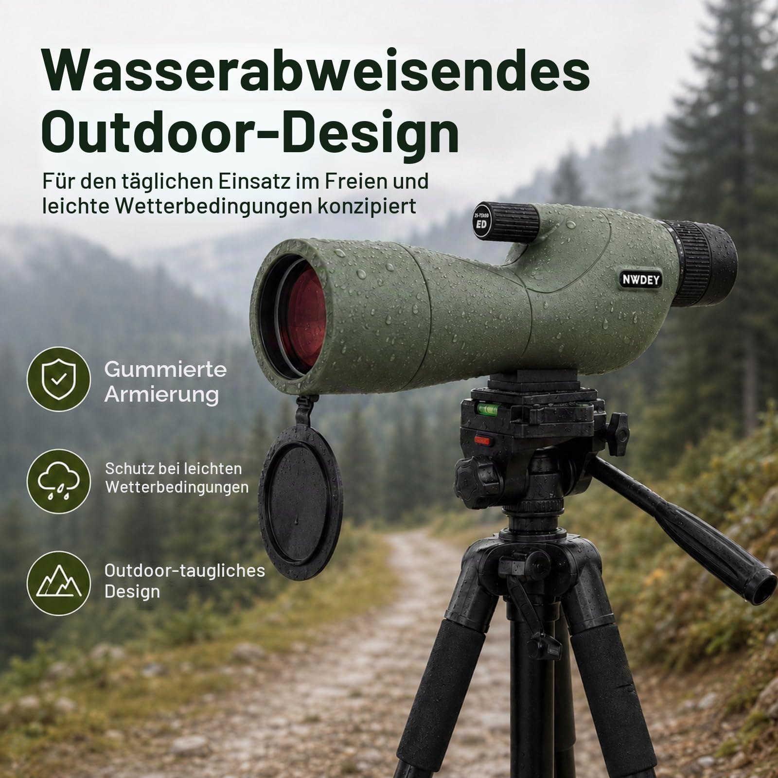NWDEY 25-75X60 Spektiv mit 51 Zoll Stativ Spektiv für Zielschießen Jagd Vogelbeobachtung Low Light Vision Telefonadapter Tragetasche BAK4 Prisma FMC Objektiv Wasserdicht (ArmyGreen)