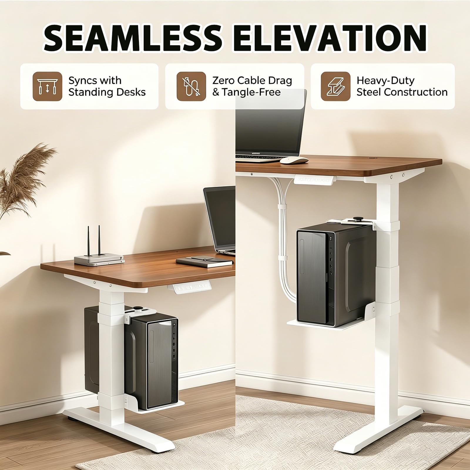 Soporte para PC debajo del escritorio, soporte de PC para escritorio sin taladrar, capacidad de carga de 18 kg, ajustable en altura y anchura, soporte de ordenador para mesas altas