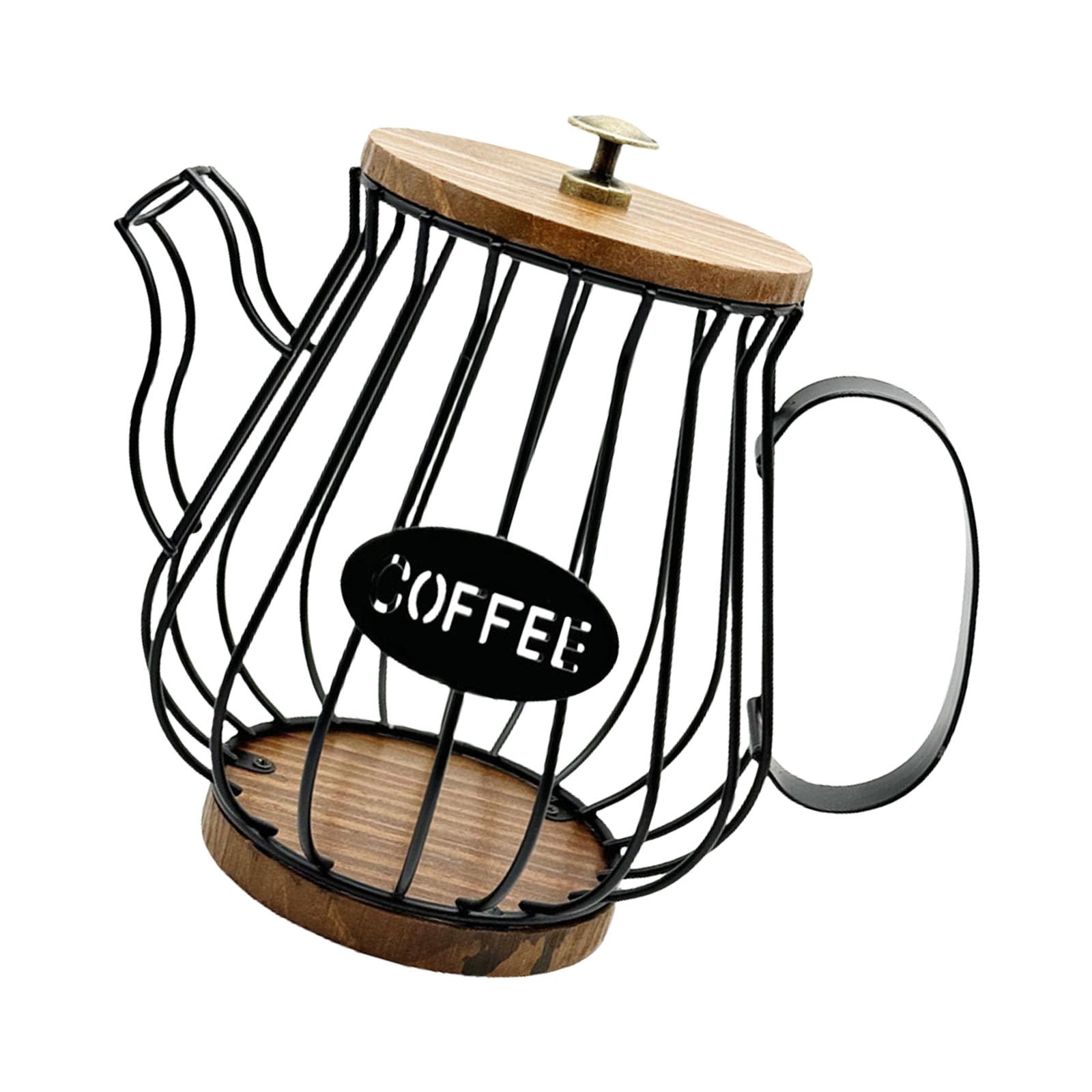 Xjdzineq Pods Organiser with Wooden Lid Iron Structure Large Capacity Countertop Storage Basket for Espresso Pods Metal Wire Coffee Filter Holder