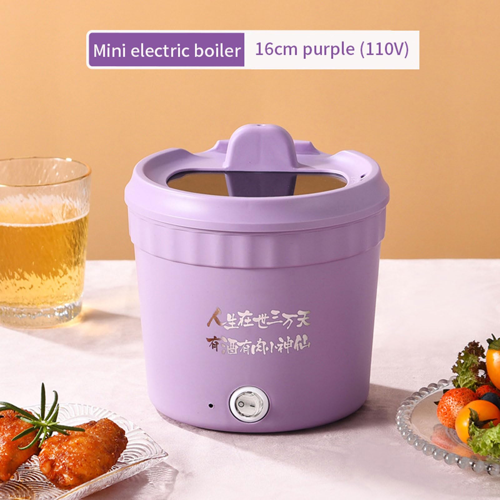 Cocina Eléctrica Mini Multiusos, Olla Pequeña Versátil, Sartén Múltiple de 1.2L con Tapa y Soporte para Teléfono, Olla de Ramen Portátil para el Hogar (Morado) - CREAMOON XDG159