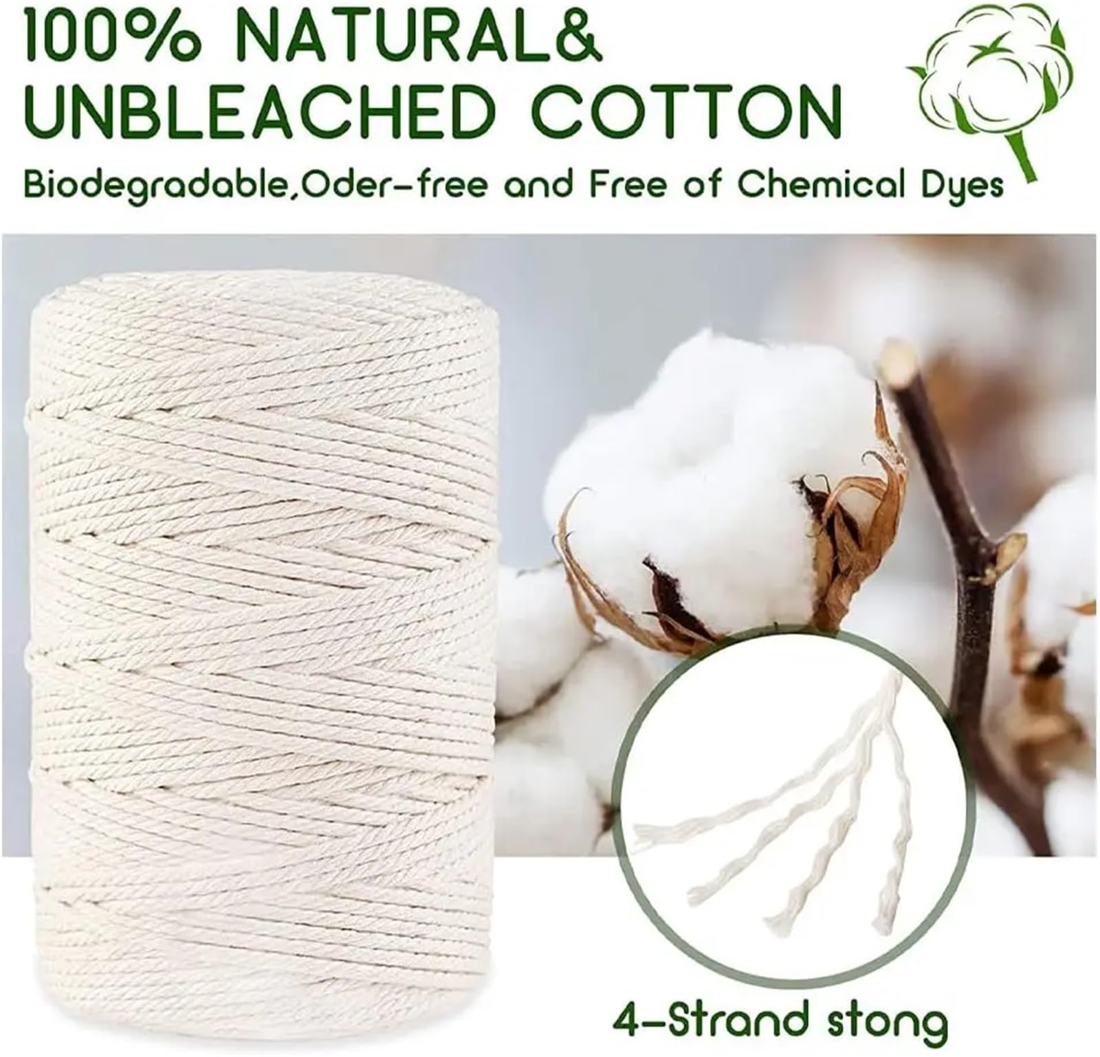 Cordón de algodón Trenzado Cordón de macramé algodón for Manualidades con Cuerda 4 mm