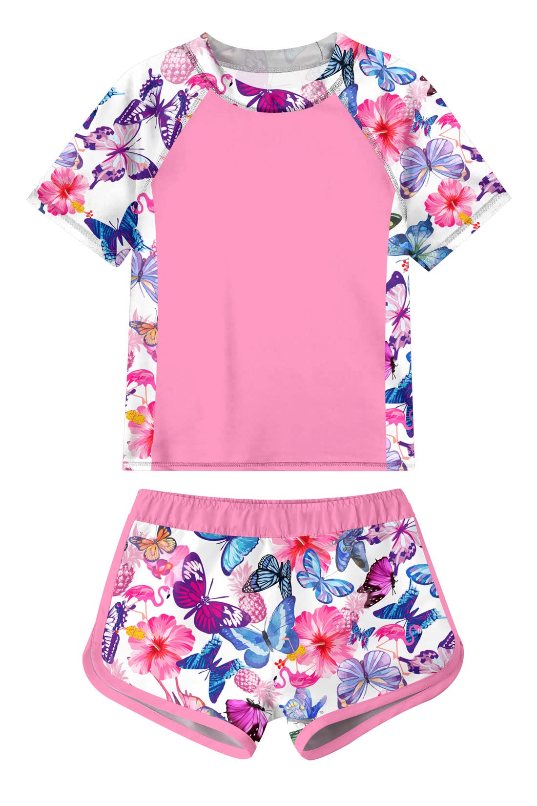 ADUKIDE Girls Rash Guard Swimsuit 2-Piece Bathing Suit UPF 50+ Summer Beach Swimwear Size 7-12T