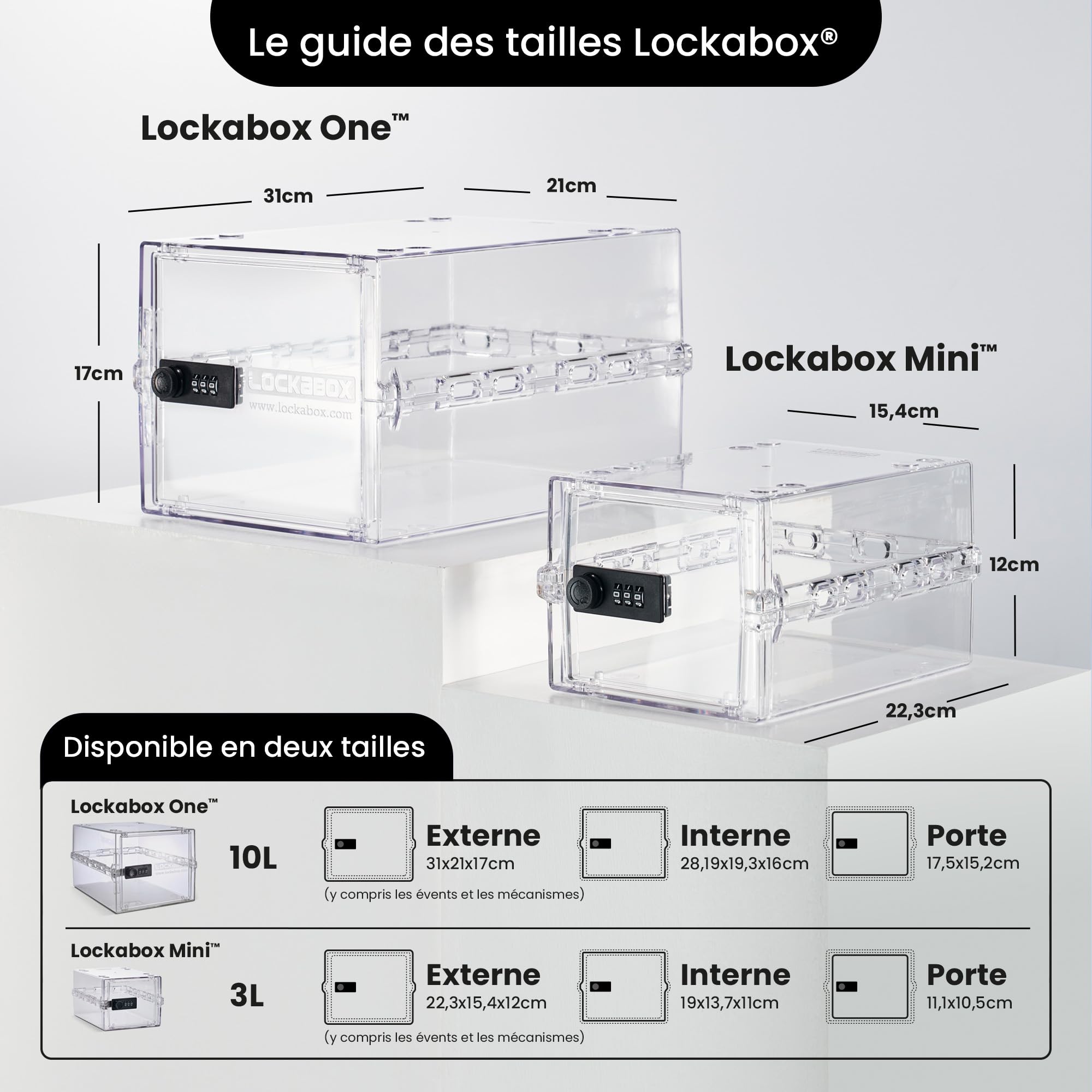 Lockabox One™ | Boîte de rangement verrouillable de qualité supérieure | Boîte de rangement à combinaison de 10 litres pour aliments, médicaments et sécurité domestique | Sans BPA (Cristal)