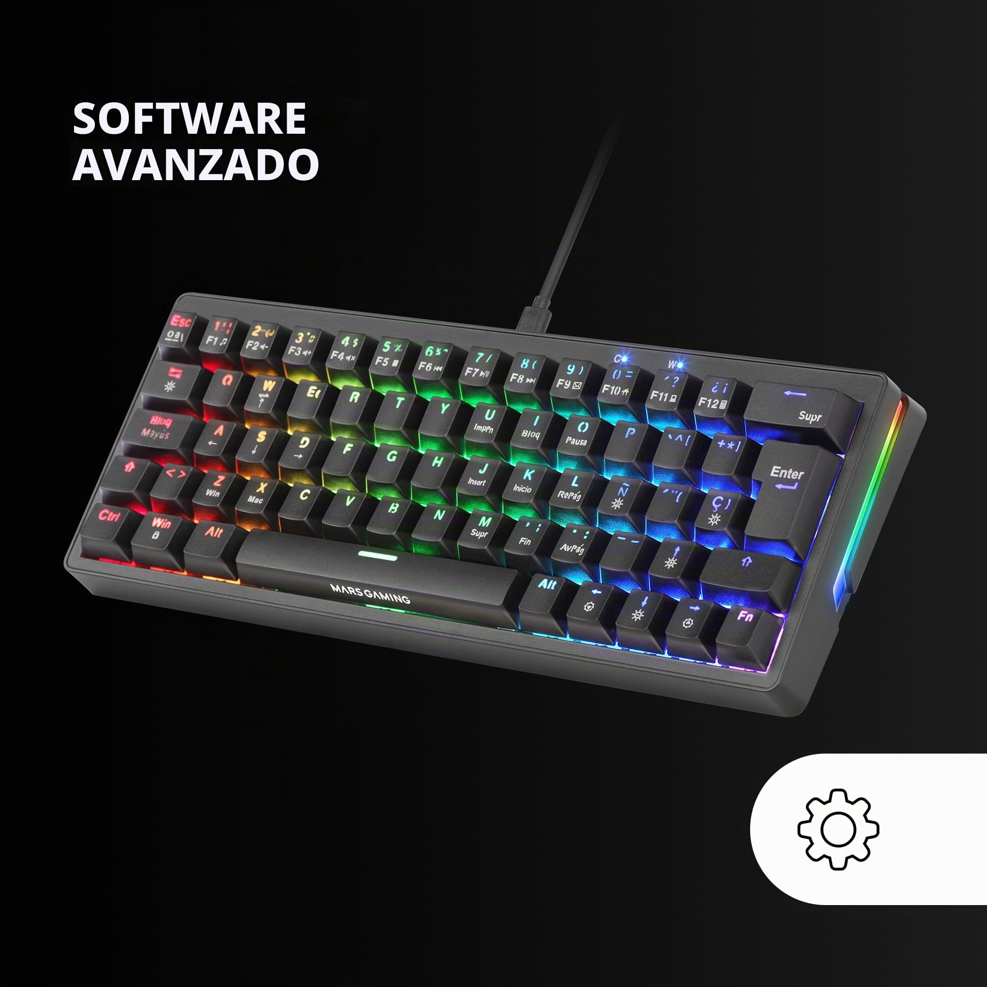 Mars Gaming MKMINIPRO, US, Teclado Mecánico Compacto 60%, Switches Mecánicos Hot-Swappable, Iluminación RGB Chroma, Teclado Gaming Antighosting, Multiplataforma, Switch Marrón, Negro