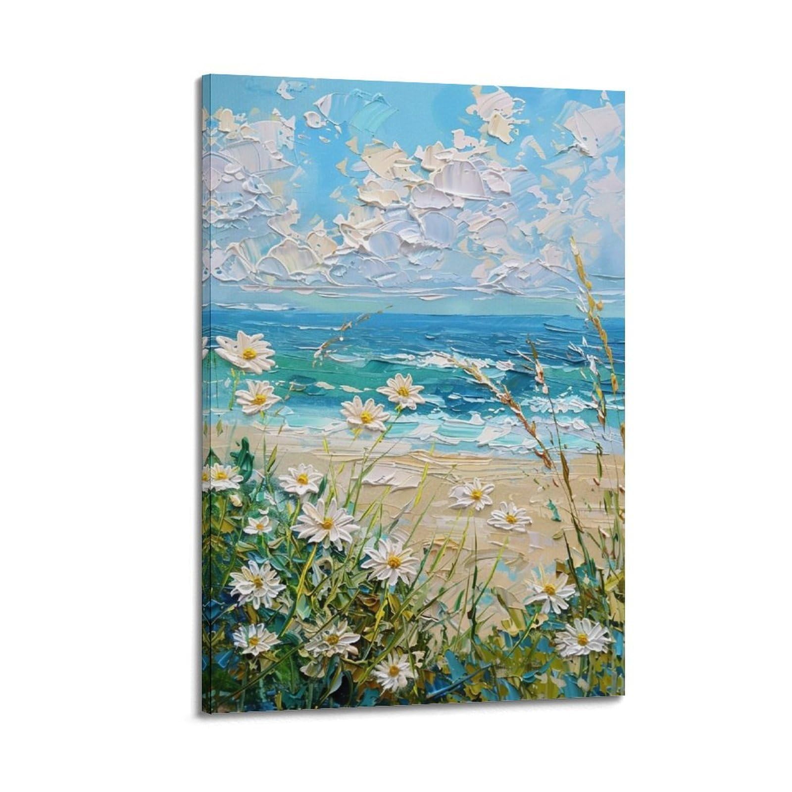 HUERYRYHY Ocean Chamomile Days 01 Poster Wall Art Canvas Vintage Aesthetic Painting Decor for Rooms 24x36inch Frame-style