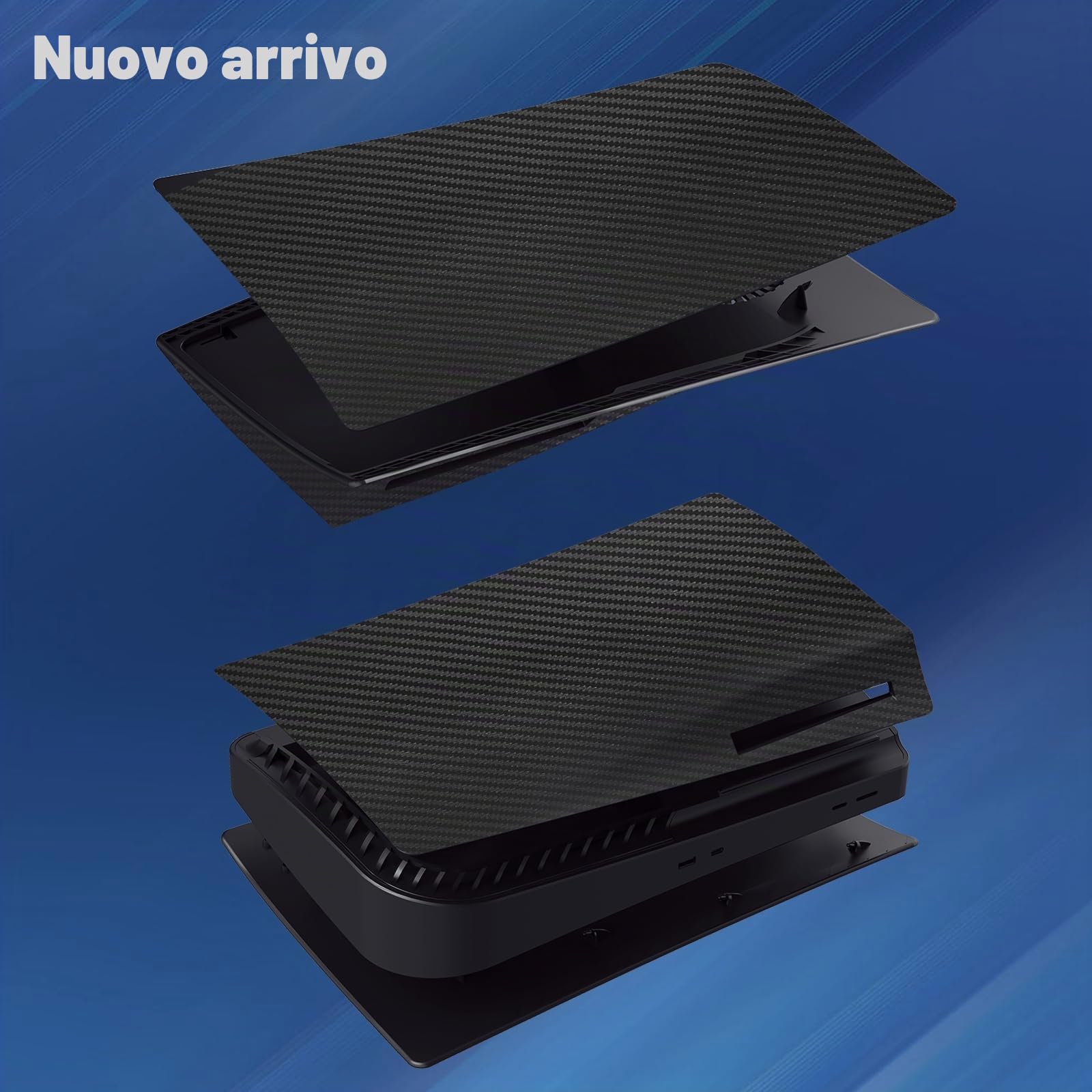 Placche di copertura per console PS5 Disc Edition, accessori per Playstation 5 (fibra di carbonio nero)