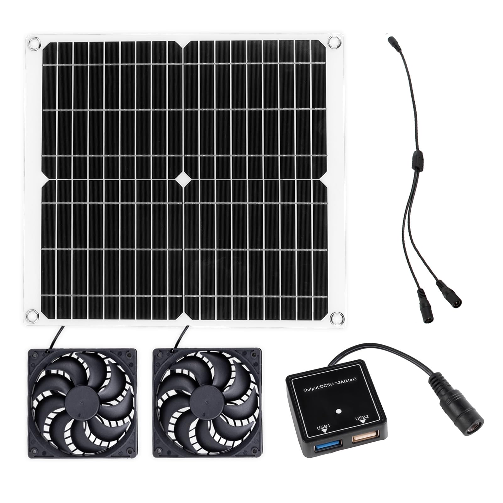 Ventilador solar doble de 12 W, extractor solar, para casas de mascotas al aire libre, invernaderos, cobertizos, entrada o salida de aire.