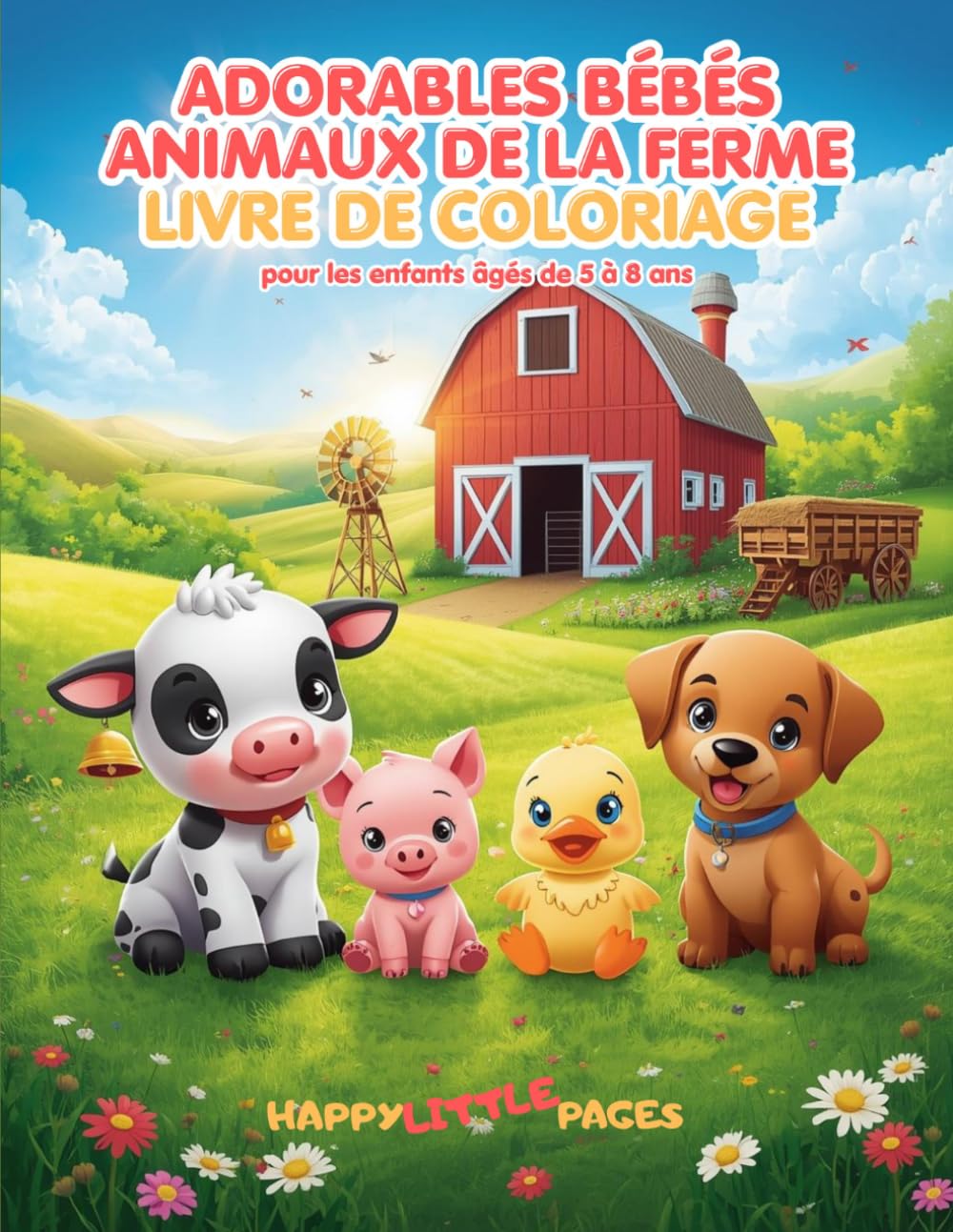 Adorables Bébés Animaux de la Ferme – Livre de coloriage: 45 adorables pages de coloriage style kawaii pour enfants de 5 à 8 (Happy Little Pages)