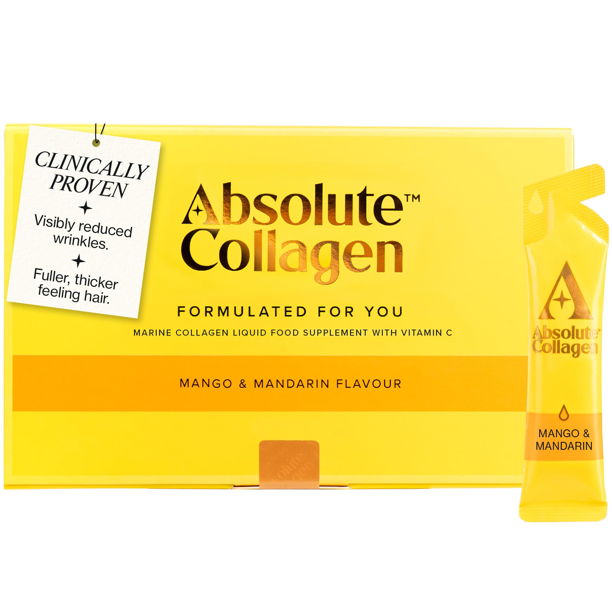 Marine Liquid Collagen Supplement for Women | New Mango & Mandarin Flavour, Supports Hair, Nail & Skin Health, 8000mg of Hydrolysed Collagen per Sachet, Vitamin C | 14 Sachets