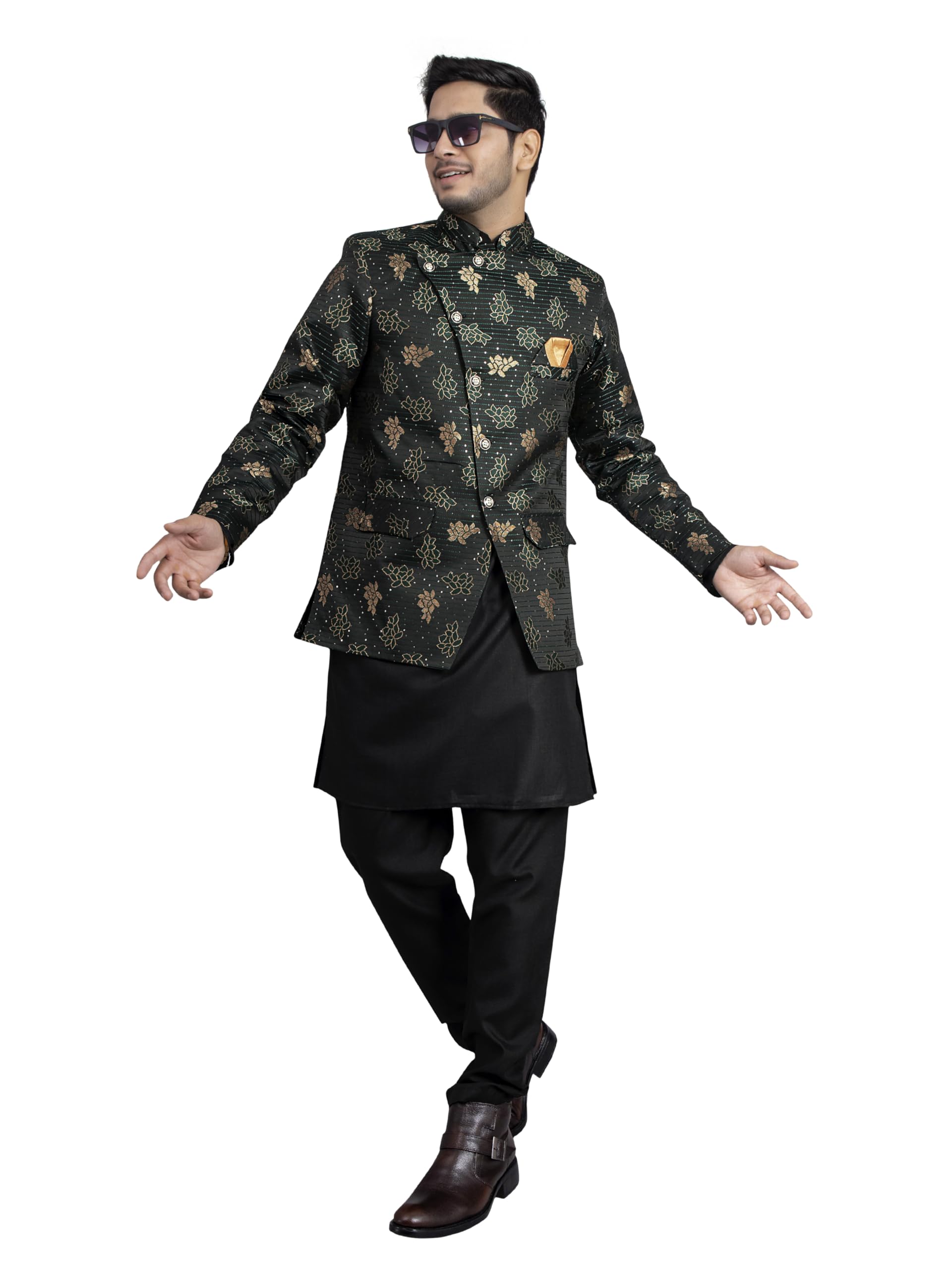 Men's Jacquard Ethnic Wear Kurta Pajama With Stylish Long Jacket Set