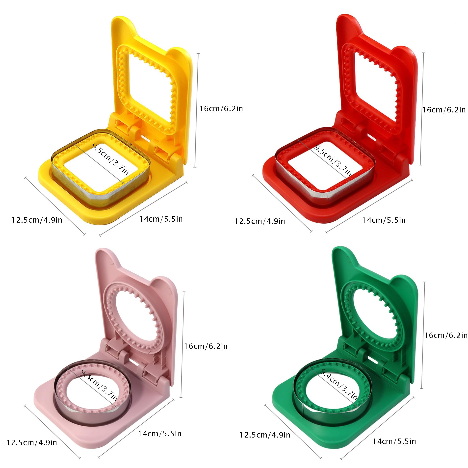 Sandwich Cutter and Sealer, Andwich Crimper, Breakfast Sandwich Maker - A Tool for Making Delicious Sandwiches Manually (Red square + green circle)