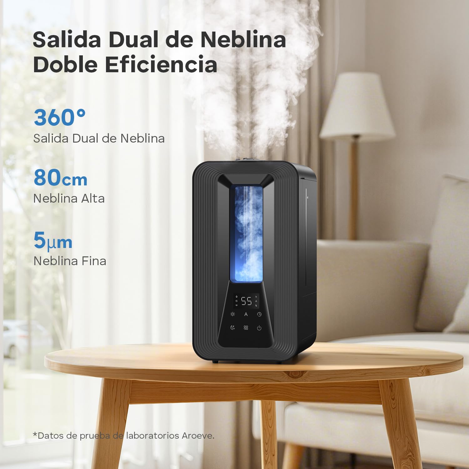 AROEVE Humidificador Ultrasónico 5L Niebla Fría con Higrostato Inteligente, 50H Duración, 25dB Silencioso