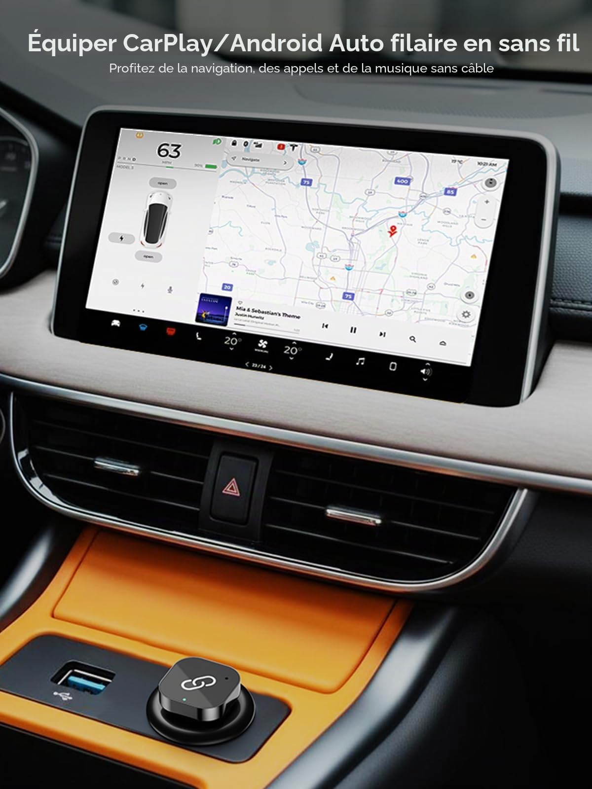 Spedal 2 en 1 Adaptateur Carplay & Android Auto sans Fil USB C, Plug & Play, Compatible avec Voitures équipées de CarPlay Filaire à partir de 2016, Reconnexion Automatique, sans Latence (Noir)