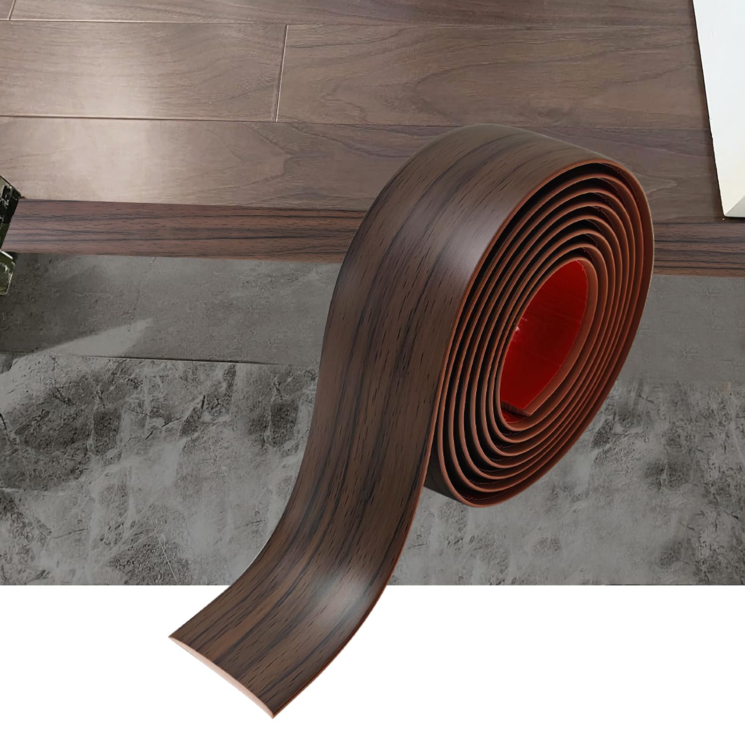 2M PVC Floor Transition Strip Laminate Floor Cover Strips Self Adhesive PVC Floor Door Divider Strip Flat Laminate Profile Flooring Edge Trim Joining Strip Door Bar(4cm,Brown Wood Grain)
