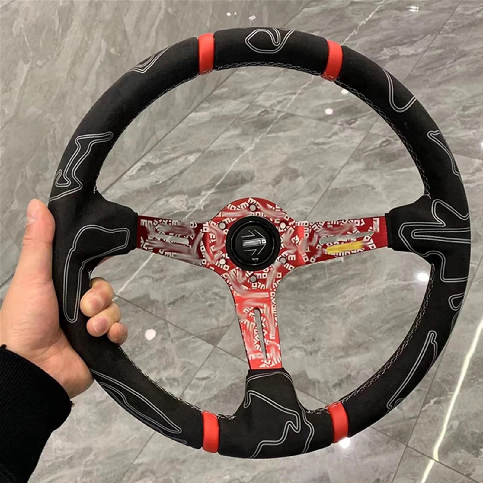Volant de sport en cuir de haute qualité pour MOMO, voiture de course, volant en daim de 350 mm (Couleur : jaune)