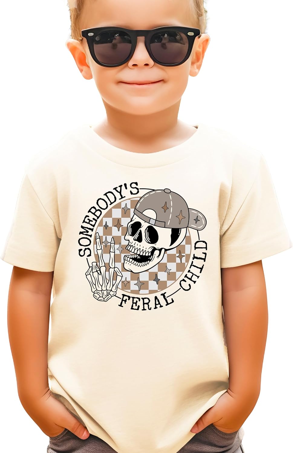 Feral Child Shirt for Boys Funny Retro Skeleton T-Shirt for Toddlers & Kids - Image 2
