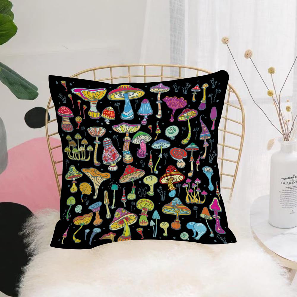 HYOSXW Cushion Cover,Throw Pillow Case Home Decorative for Living Room Bedroom Sofa Chair 16X16 Inch,Background with bright decorative mushrooms Vector hand drawn illustration,Pillowcase 40X40cm