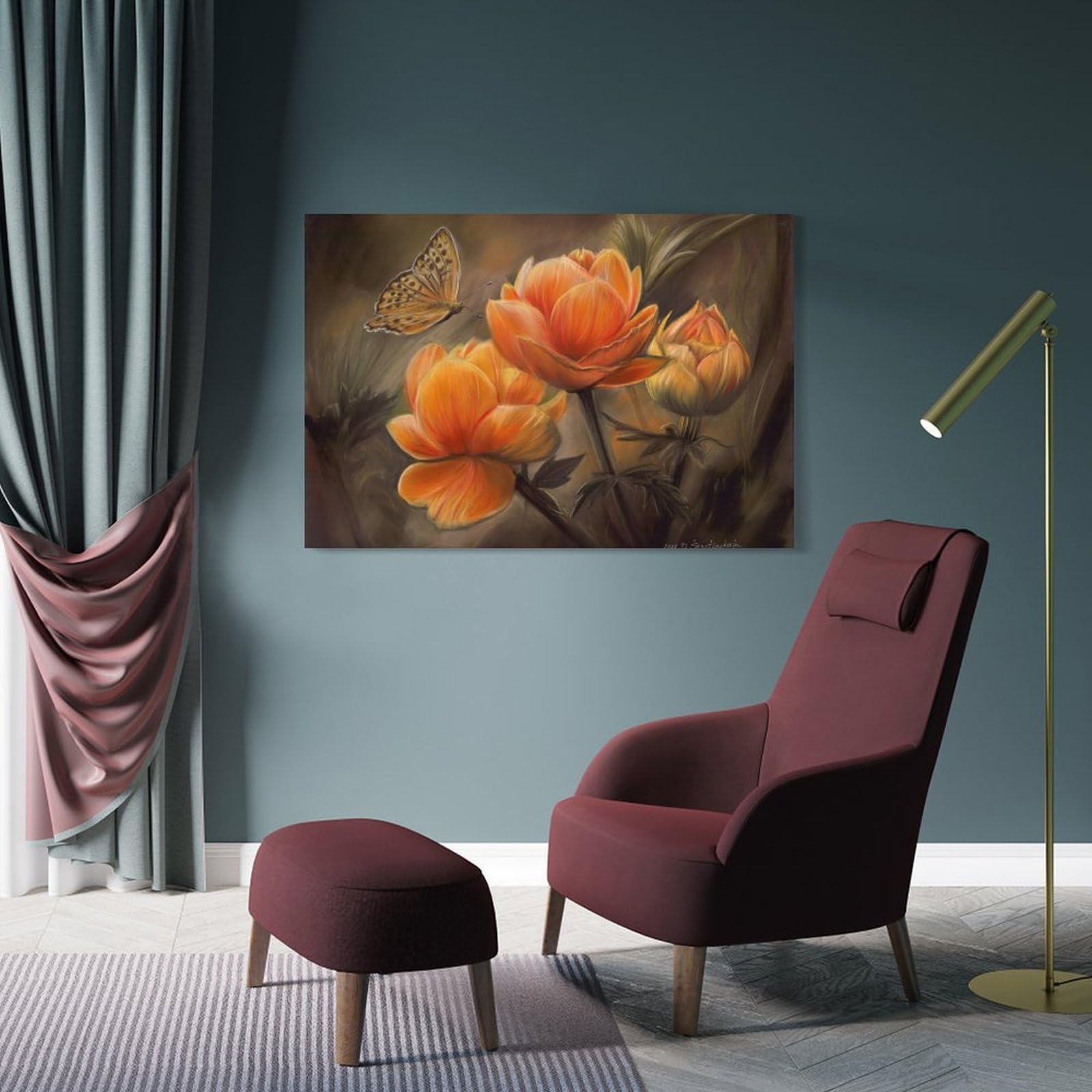 Junmoney Trollius Room Decor Wall Art, 24x36inch(60x90cm), for Bedroom, Guest Room Or Reading Nook, Home Artwork with A Soft Interior Feel