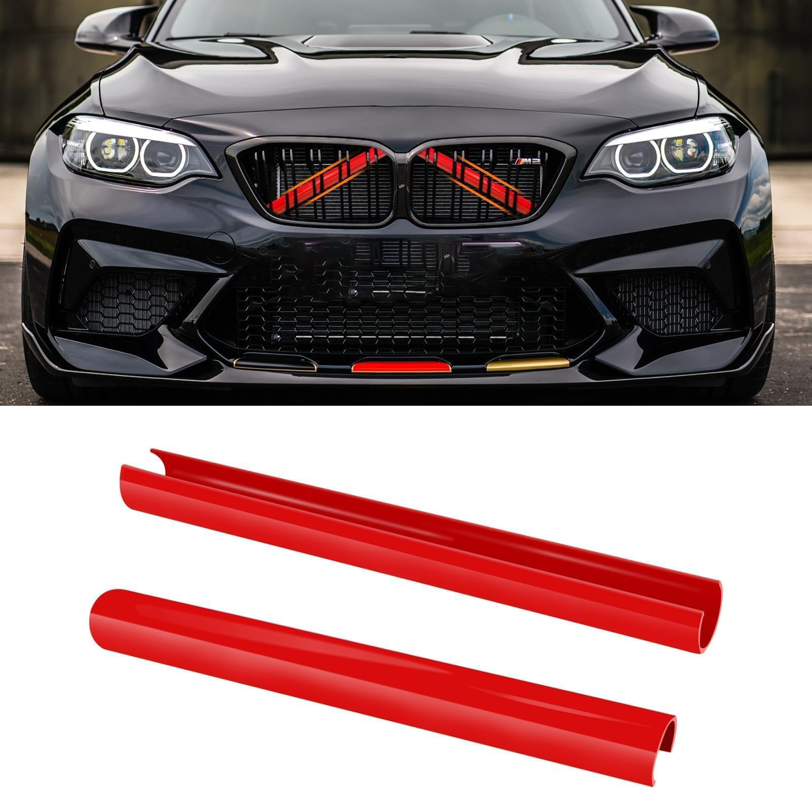 ONEMAJI 2 Pcs Car Front Grille Decoration Strip for BMW M3 Touring (G81), V Brace Cover Front Grille Insert Radiator Grille Brace Tube Front Trim,Red