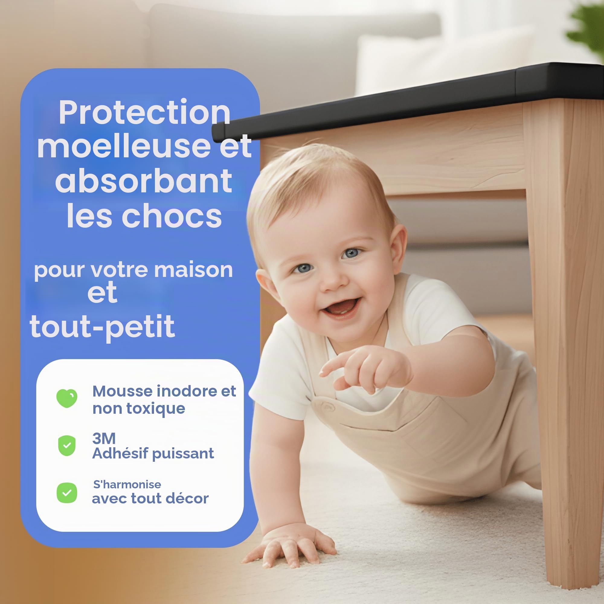 Protections de Bords et d'angle de Meubles | Coussin de Protection en Mousse de 4,9 m | Pare-Chocs de 4,6 m 4,6 m 4 Coins adhésifs sans Danger pour Les Enfants | Ensemble de Mousse pour bébé et sans