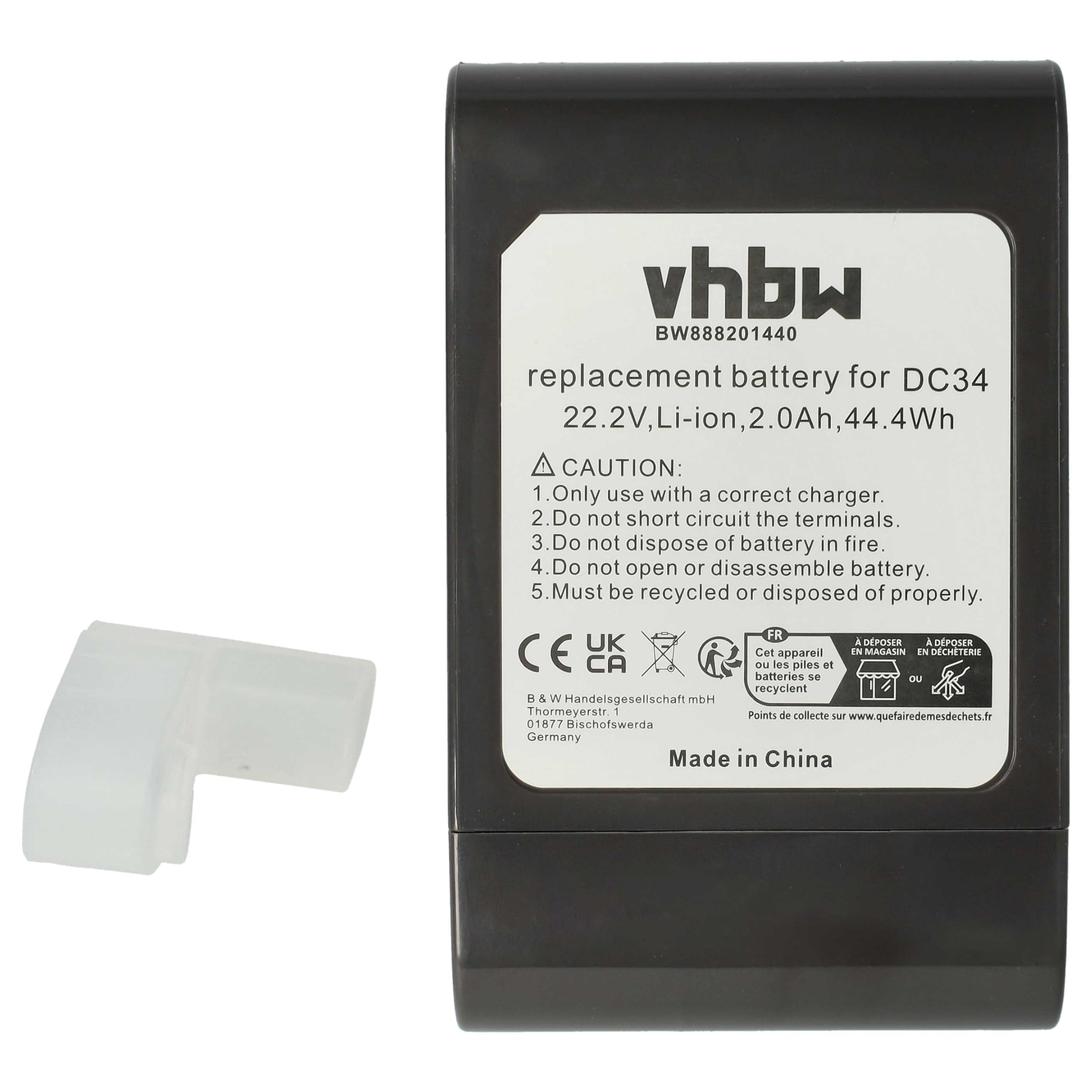 vhbw batteria compatibile con Dyson DC45 Animal Pro, DC57, DC56 aspirapolvere - Tipo B grigio (2000mAh, 22,8V, Li-Ion)