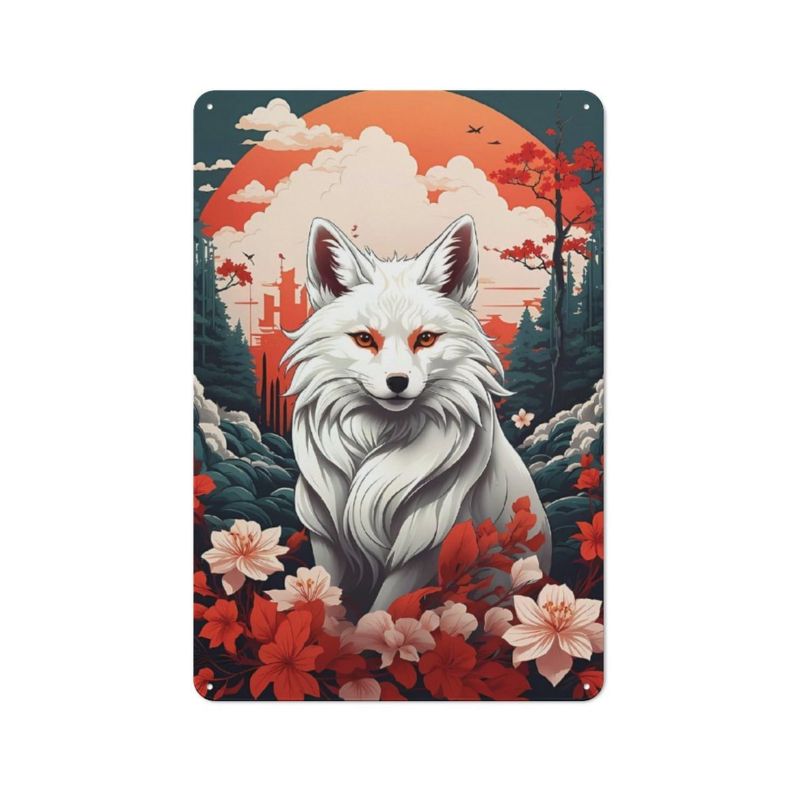 Shed Style Chinese Kitsune Art Shed Metal Sign 30x20cm, Shed Wall Decor for Shed, Garden Room, Porch Or Garage
