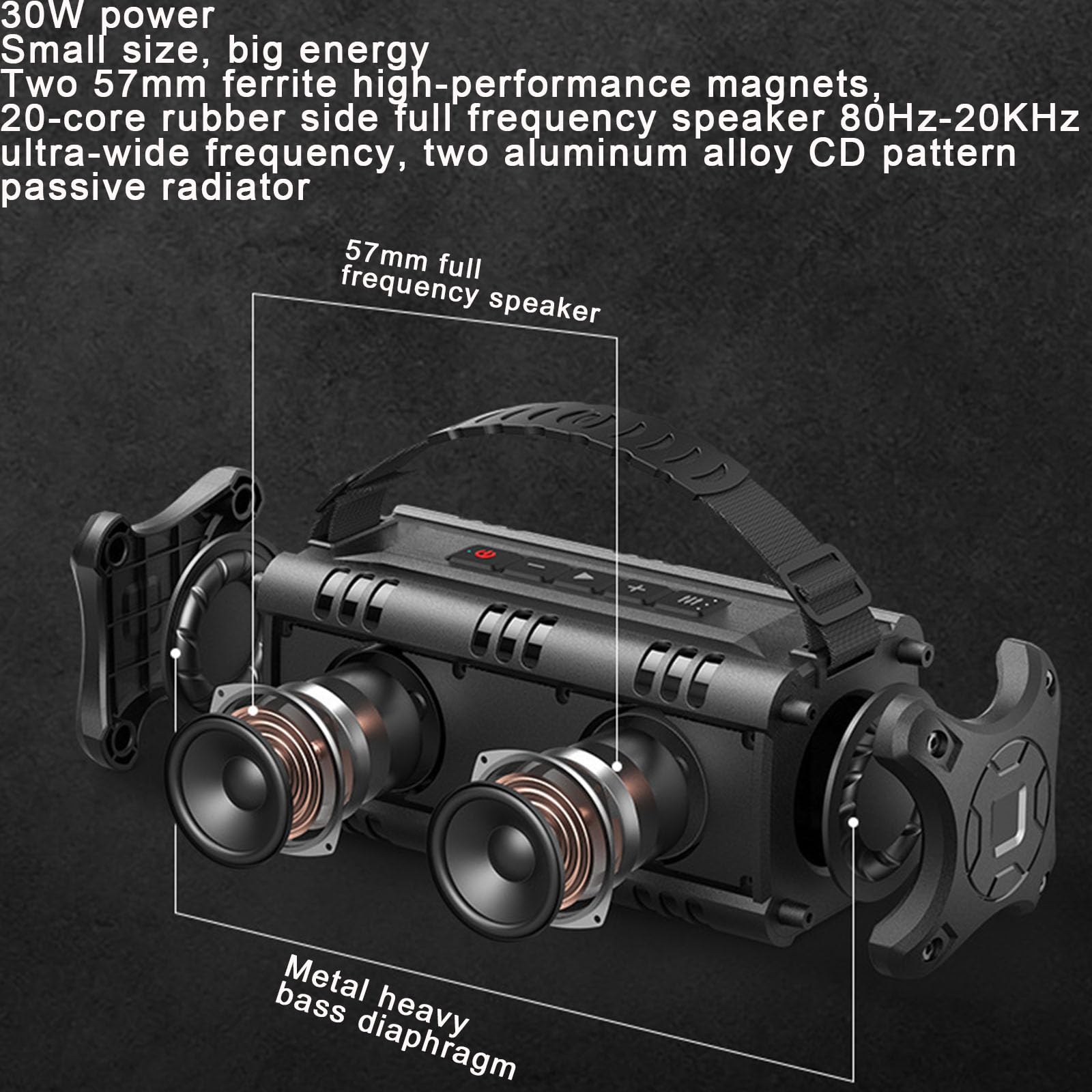 Altoparlante Bluetooth Senza Fili Portatile con Subwoofer, Altoparlante da Esterno da 30W Ad Alta Potenza, Batteria da 5200mAh, Lunga Durata della Batteria