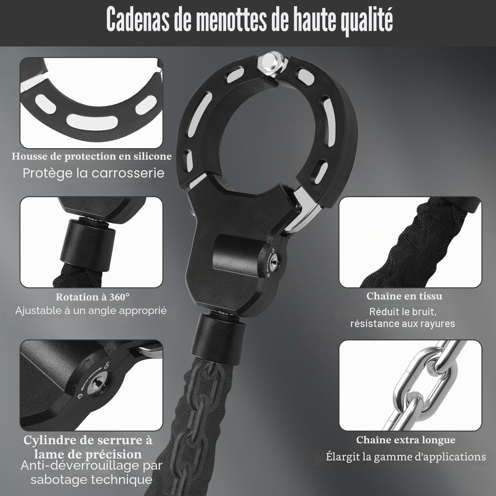 KOMABLEN Cadenas Antivol Velo Electrique avec Clés, Chaine Menotte Bike Lock pour Trottinette Électrique, Moto