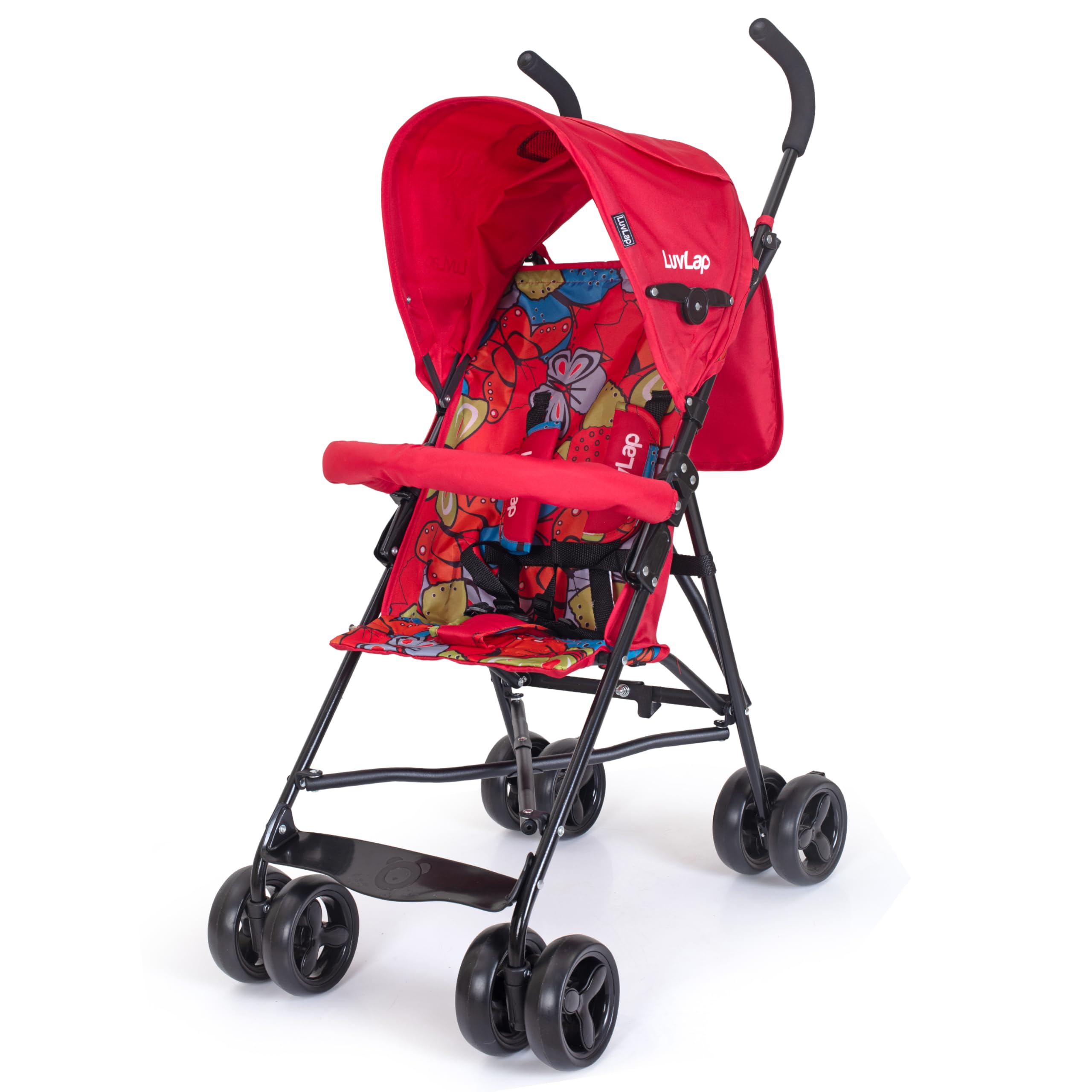 LuvLap Tutti Fruti Baby Stroller/Buggy, Lightweight, Compact & Travel Friendly Baby Pram for 6-36 Months, 5 Point Safety Harness, Adjustable seat Recline, Extendable Canopy, Upto 15Kg (Red)-image-29