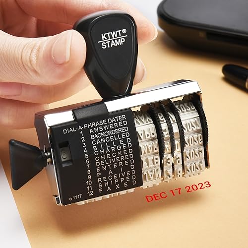Miniatura 5 de 12 Sello de goma de fecha de frase, 12 Mensajes de oficina de uso frecuente, Sello de fecha de goma, Mes en letras, Día y año en números