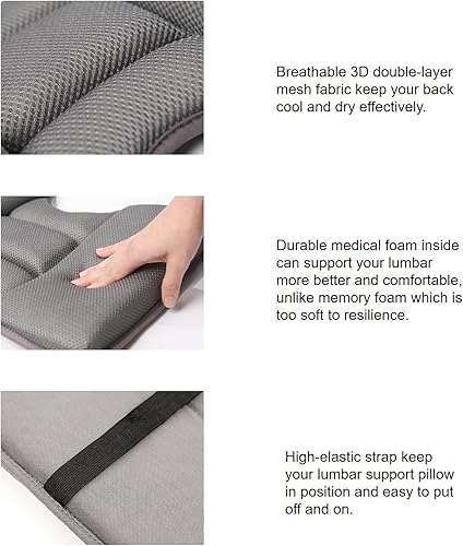 Miniatura 4 de Almohada de apoyo lumbar para automóvil, cojín de apoyo de respaldo medioinferior para silla de oficina de asiento de automóvil, diseño ergonómico