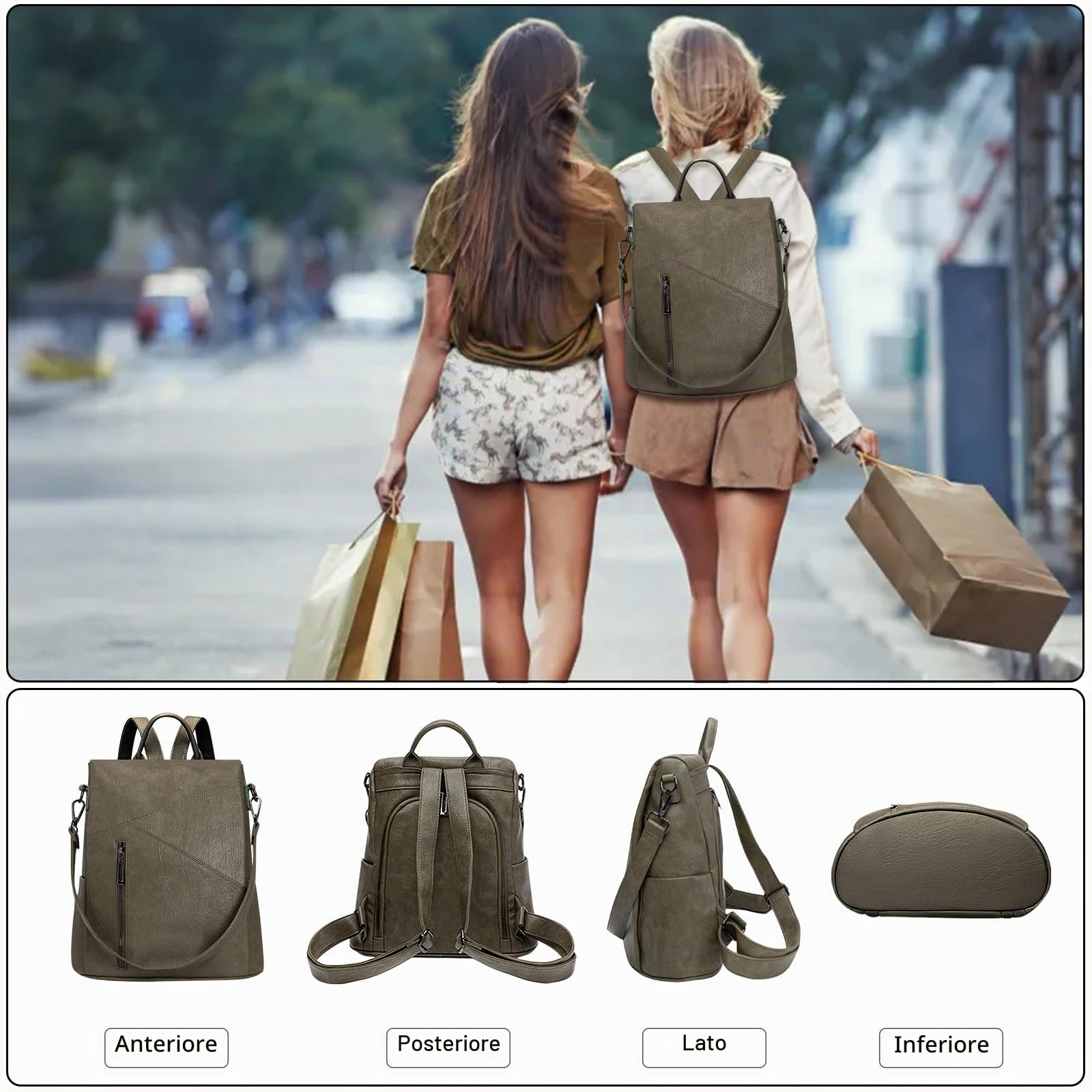 HUA ANGEL Moda Zaino Convertibile Borsa a Tracolla 2 In 1 Donna Antifurto Zainetto della Signora Impermeabile PU Pelle Zaino Leggero per Scuola Shopping Bicicletta da Viaggio Nella Vita Quotidiana