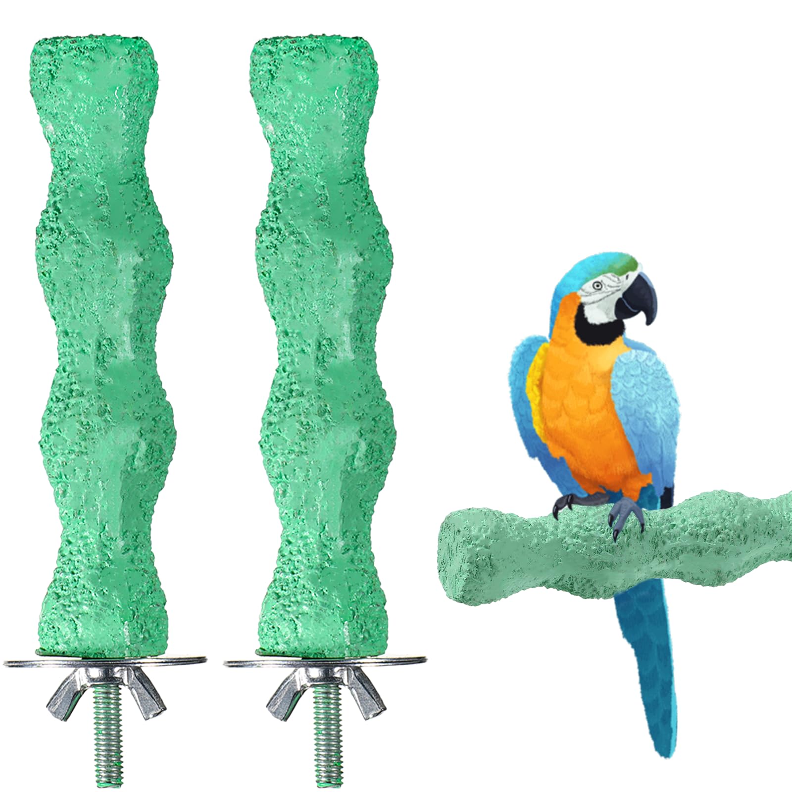2 PCS Bird Beak Grinding Stone Bird Parrot Cage Perch Stand Anti-Slip Nail Trimming Stick Parrots Perch Resin Beak Grinder Stone Foot Claws Trimmer Accessories for Parrot Budgie Cockatiel (Green)