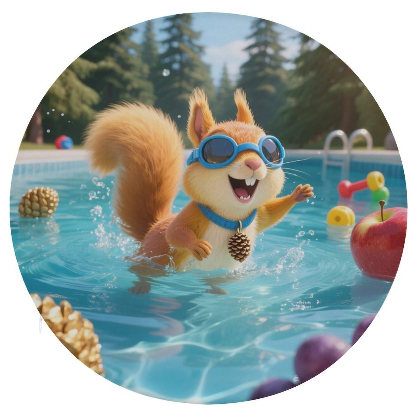 VstaDank Squirrel Pool Joy Cushions Memory Non Slip Car Seat Cushions Dining Chairs Cushion Indoo Dining Room Round Chair Pads with Zipper and Removable Cover Cushion