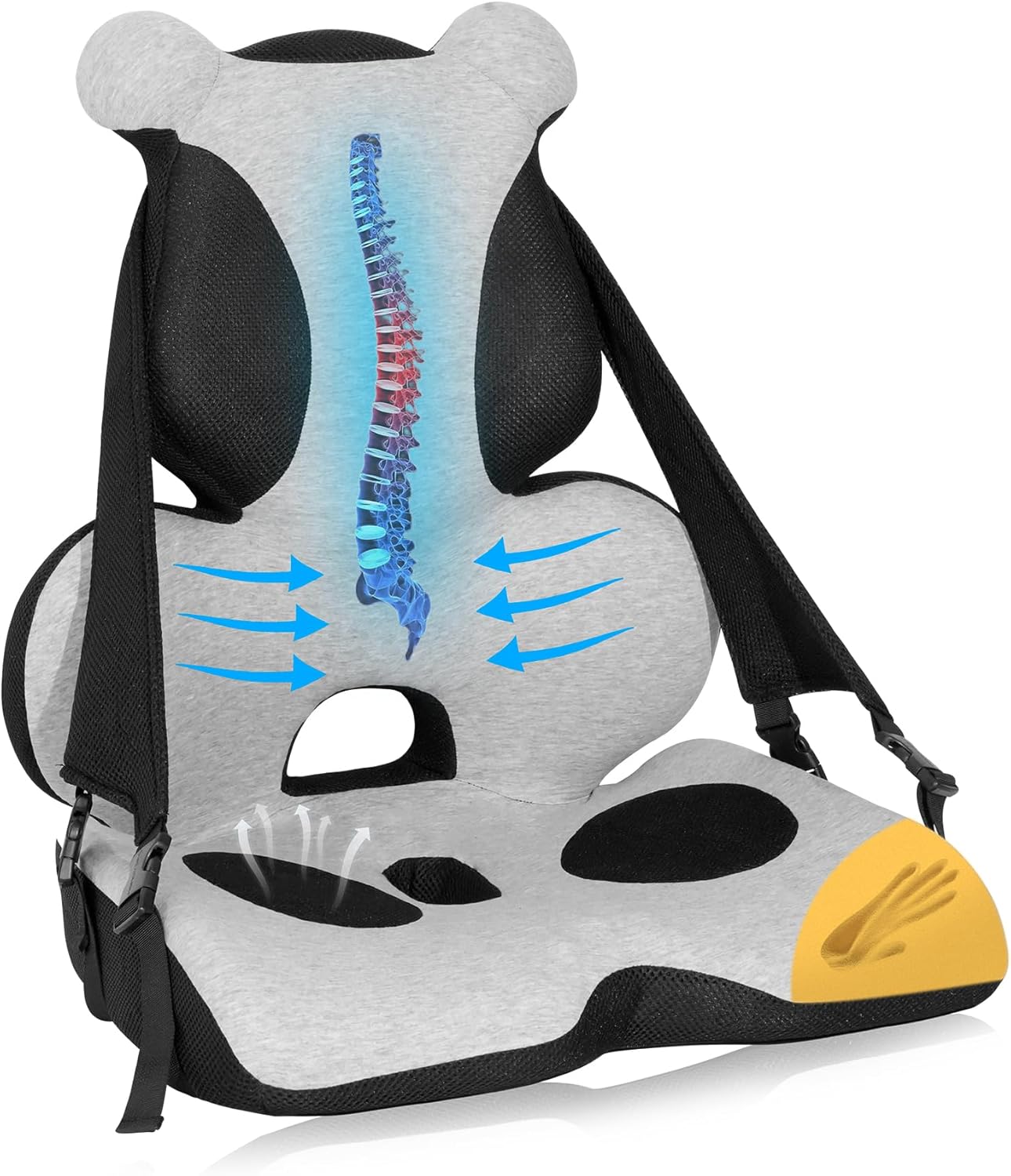 Memory Foam Lumbar Support Pillow, Car Seat Cushion, Office Chair Cushion, One Piece Chair Pad, Improve Posture, Sciatica, Hip & Back Coccyx Tailbone Pain Light Grey
