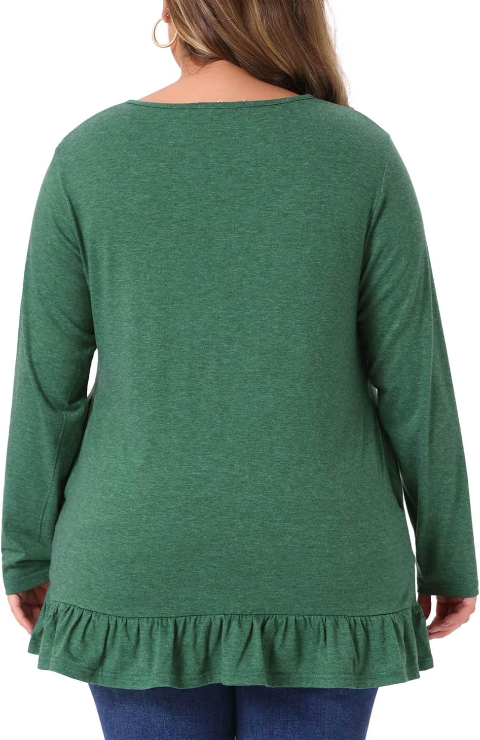 Agnes Orinda Plus Size Tunic Tops for Women Crew Neck Long Sleeve Ruffled Hem Long Flowy Shirts for Leggings - Image 4