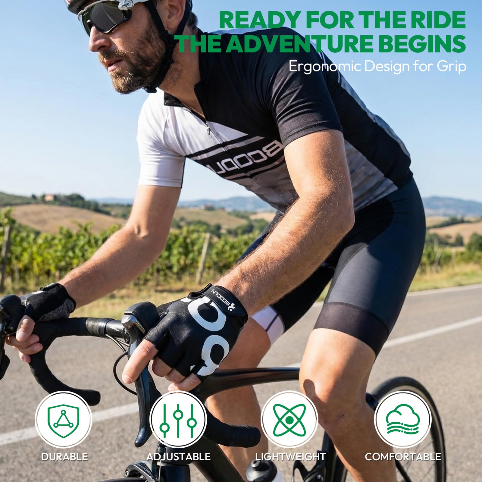 Mitaine Homme Gant VTT Femme Gants Cyclisme Vélo Demi Doigts Rembourrés Anti-dérapant Sport