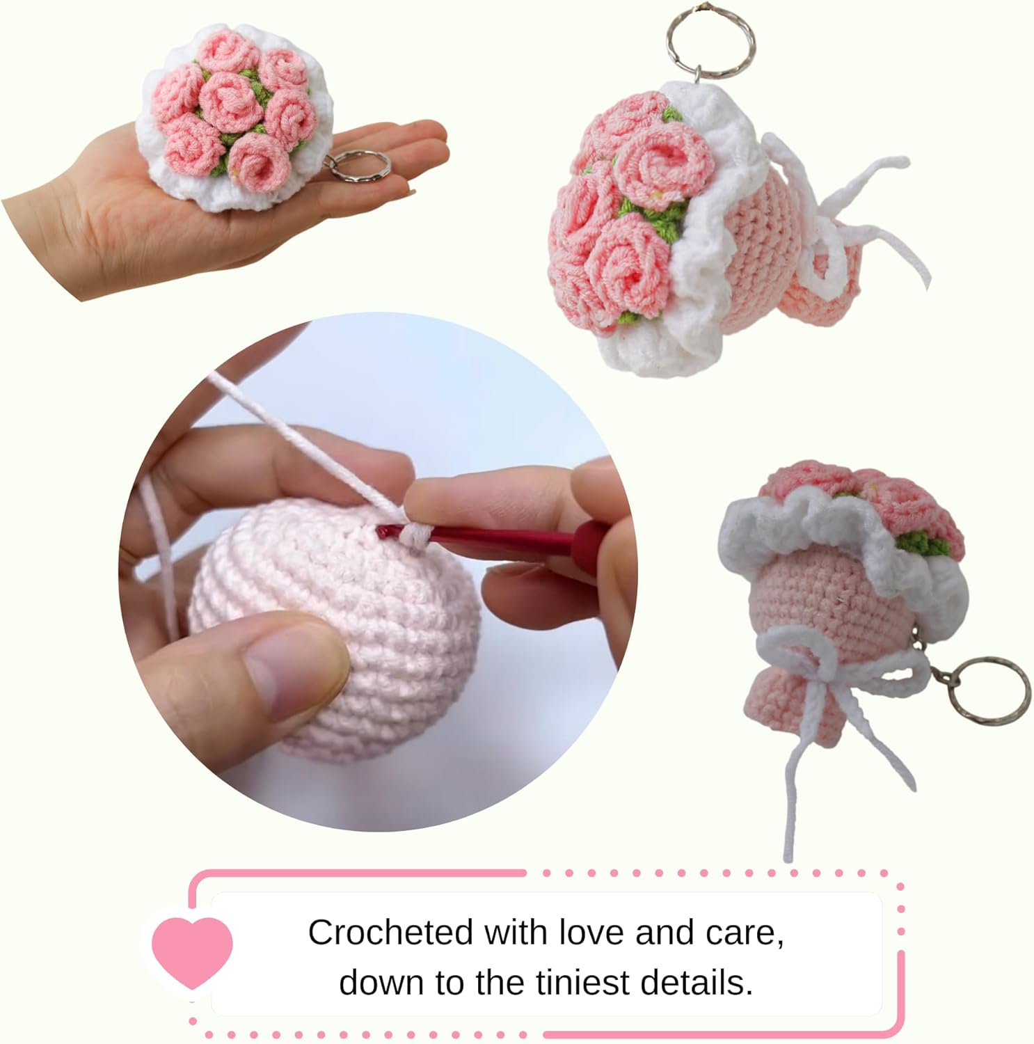 Mini Crochet Flowers Bouquet Keychain, Knitted Flower - Mothers Day Valentines Gifts for Women Mom Wife - Image 3