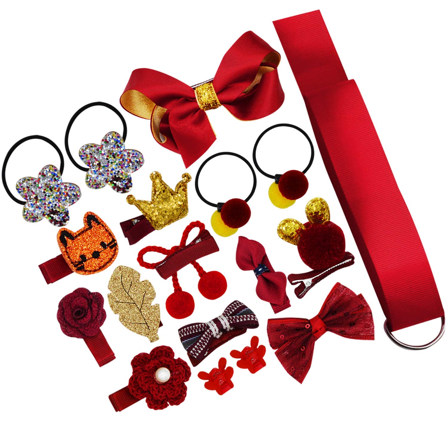 Bembika Set of 18 Hairclips Hairpins Headwear Accessories for Girls Best Birthday Gift (Red)