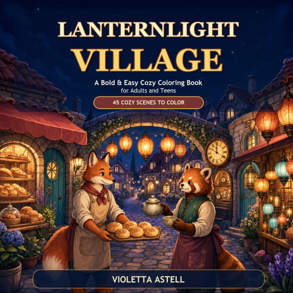 Lanternlight Village: A Bold & Easy Cozy Coloring Book for Adults and Teens