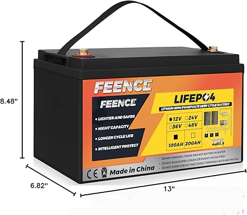 Miniatura 7 de 12V 100Ah Baterías de litio LiFePO4, BMS inteligente de 100A incorporado, batería de fosfato de hierro de más de 8000 ciclos profundos, con