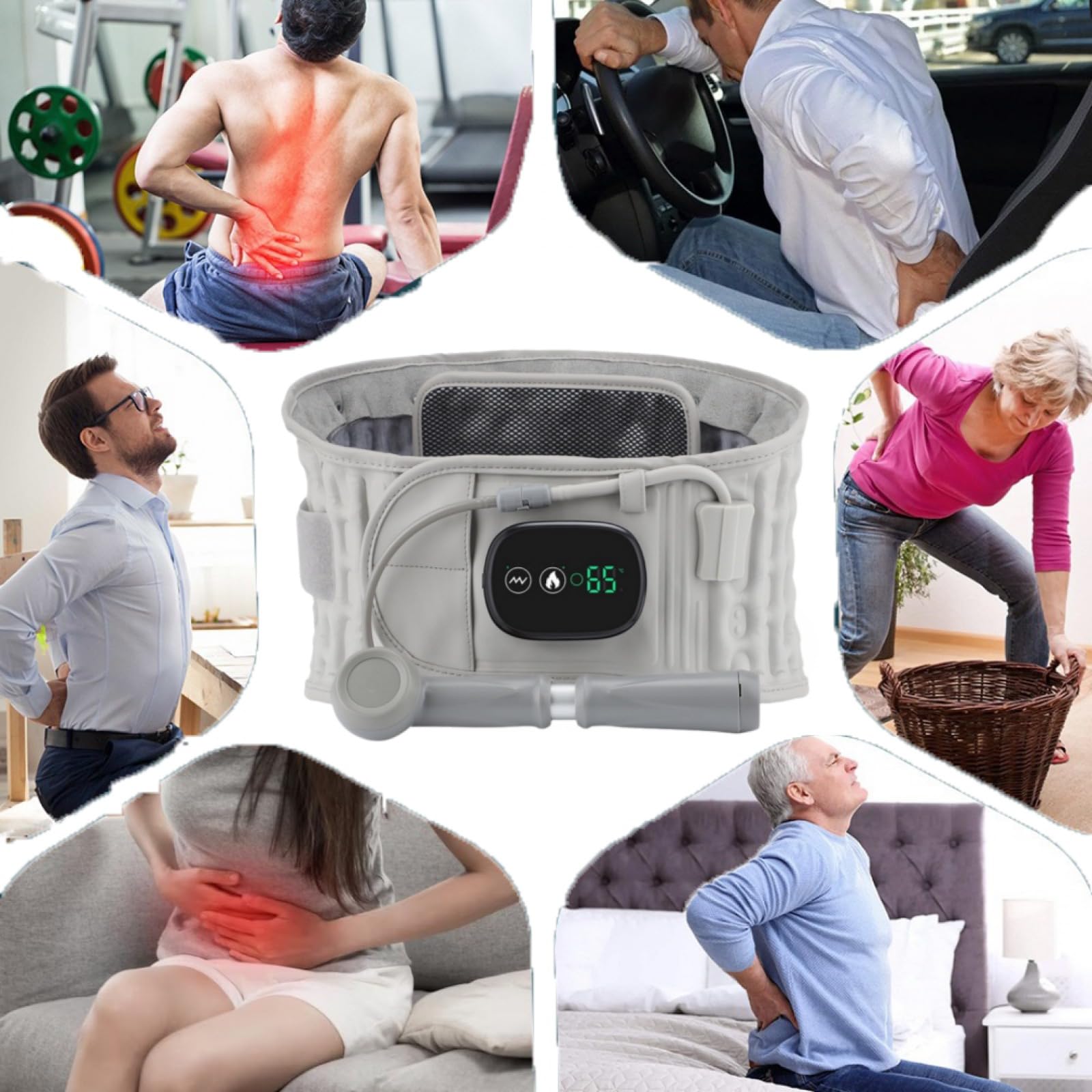 Nuviol - Cintura per terapia della schiena 3 in 1, per massaggio alla schiena e sollievo dal dolore, cuscinetto riscaldante, massaggiatore a vibrazione profonda, cintura regolabile con design