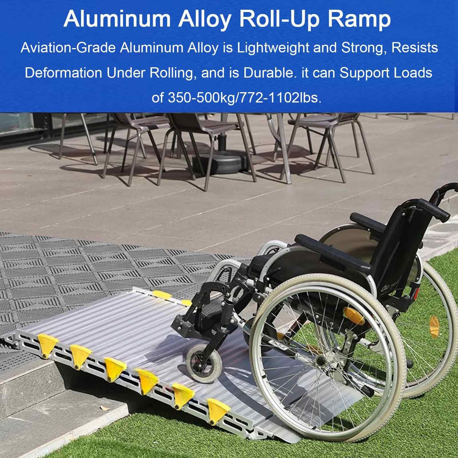 Rampas para Silla de Ruedas para Escalones de Casa de 105cm, 137cm, 167cm y 76cm de Ancho, Rampas para Umbrales de Puertas con Capacidad de 350 a 500 Kg, Aluminio Enrollable(167cm/66in)