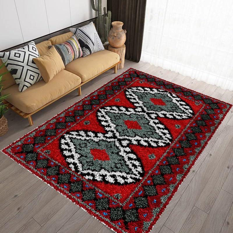 Latch Hook Kits Rug Making Crafts with Colorful Pattern Printed, Large Latch Hook Rug Kit Tapestry Rug Making Kits DIY Crafts Unfinished Handmade Crochet Yarn for Adults Beginner 38 x 52 cm — image 1